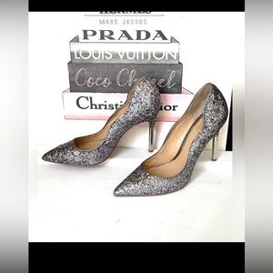 Jewel Badgley Mischka Riley II Pumps Stiletto Heels in Silver Glitter Size 7